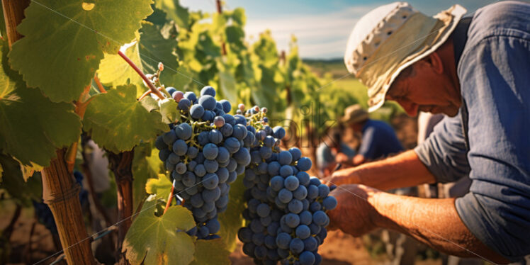 Farmers picking wine grapes. Harvesting season - Starpik Stock