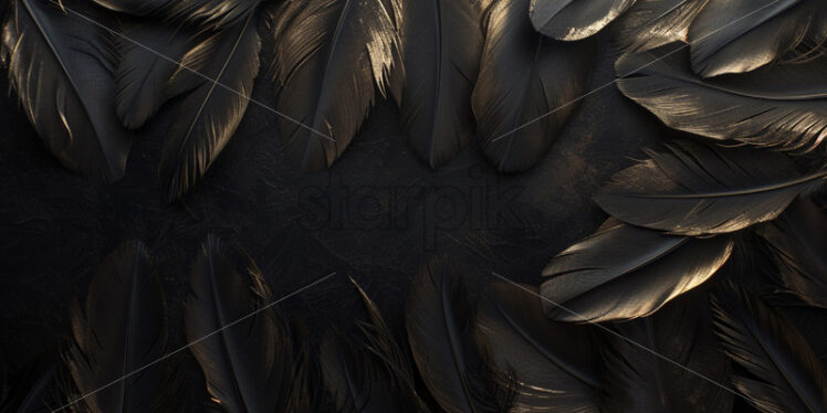 Feathers, black and gold theme, view from above - Starpik Stock