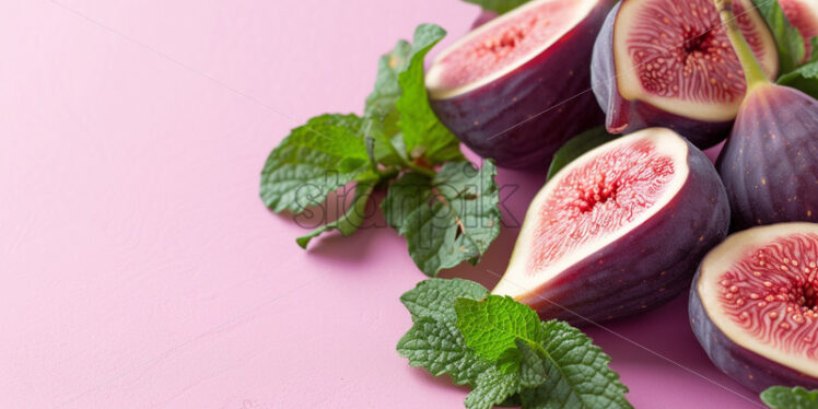 Figs and mint leaves, on isolate pastel background - Starpik Stock