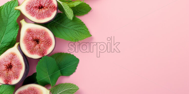 Figs and mint leaves, on isolate pastel background - Starpik Stock