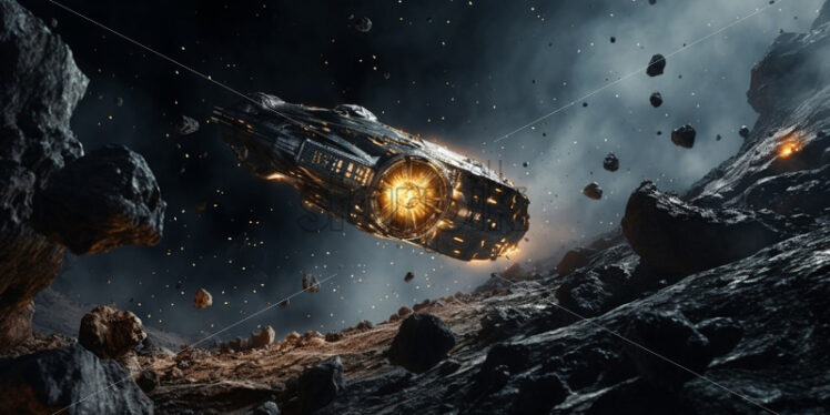 Flight of a spaceship through the asteroid - Starpik Stock