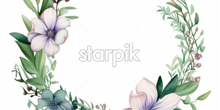 Floral wreath cards in watercolor style.Wedding invitation - Starpik Stock