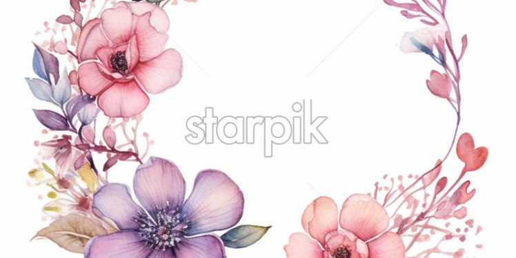 Floral wreath cards in watercolor style.Wedding invitation - Starpik Stock