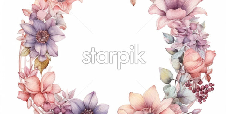 Floral wreath cards with pastel colors in watercolor style - Starpik Stock