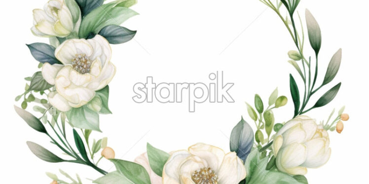 Floral wreath with pastel colors in watercolor style - Starpik Stock