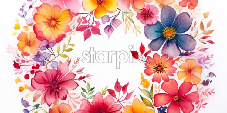 Floral wreath with vibrant colors in watercolor style - Starpik Stock