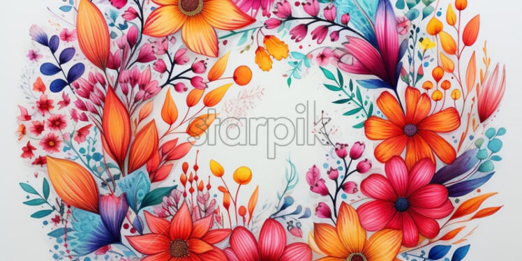 Floral wreath with vibrant colors in watercolor style - Starpik Stock