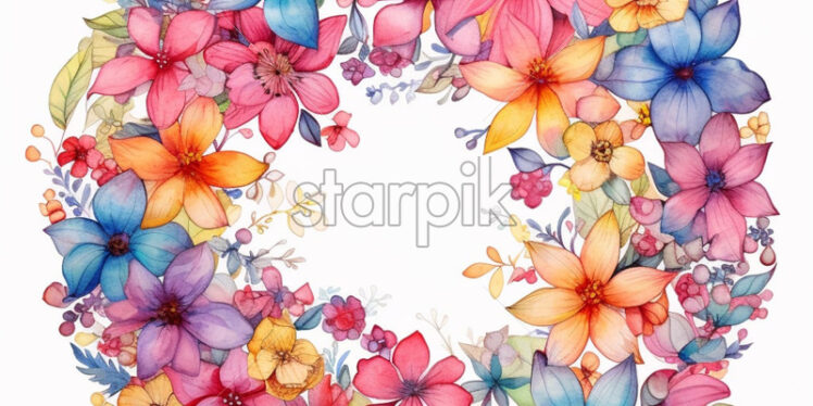 Floral wreath with vibrant colors in watercolor style - Starpik Stock