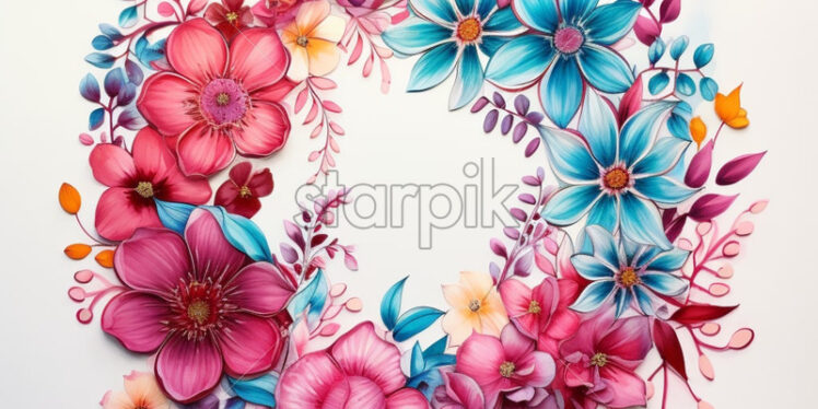 Floral wreath with vibrant colors in watercolor style - Starpik Stock