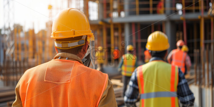 Focused construction worker in PPE, masonry work - Starpik Stock