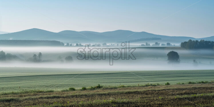 Fog over a field in the morning - Starpik Stock