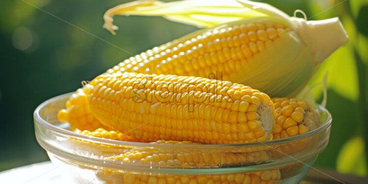 Fresh corn in a glass bowl - Starpik Stock