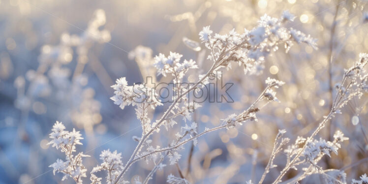 Frost on plants and branches, minimal, detailed - Starpik Stock