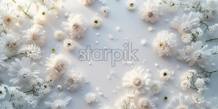 Frozen pastel flowers, view from above, minimal - Starpik Stock