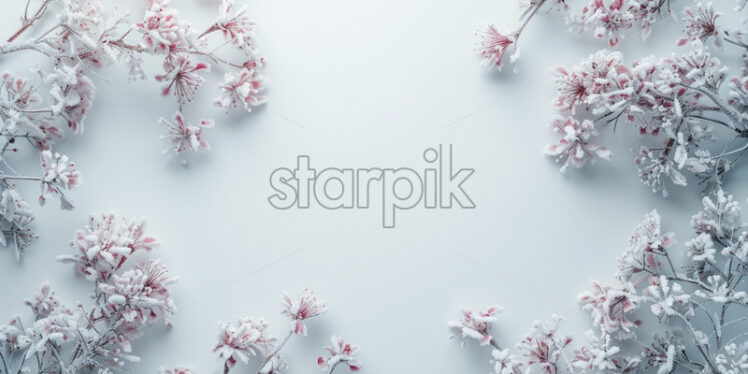 Frozen pastel flowers, view from above, minimal - Starpik Stock