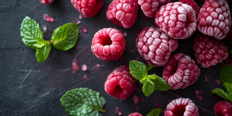 Frozen raspberry and fresh mint. Creative composition - Starpik Stock