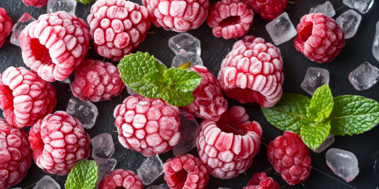 Frozen raspberry and fresh mint. Creative composition - Starpik Stock