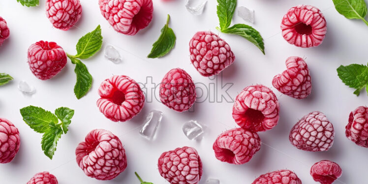 Frozen raspberry and fresh mint. Creative composition - Starpik Stock