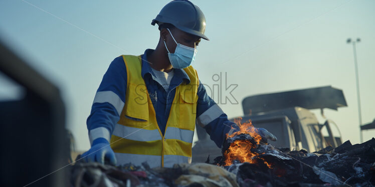 Gaebage collector doing his job incineerated waste - Starpik Stock