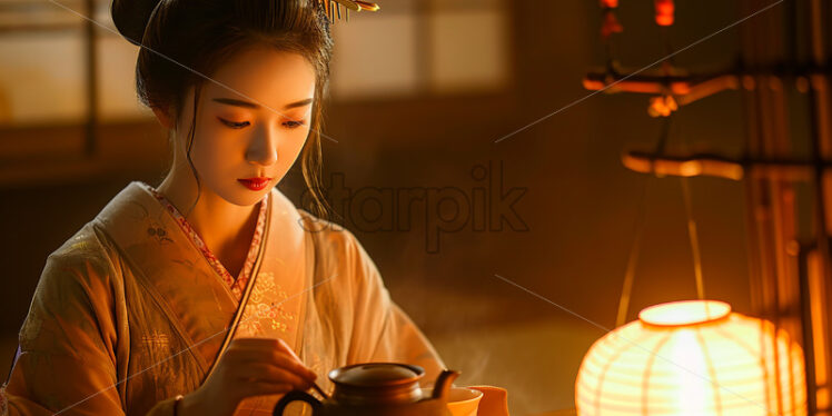 Geisha during a traditional tea ceremony - Starpik Stock