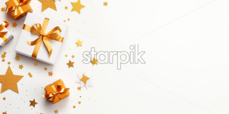 Gift box and stars confetti on isolated background - Starpik Stock