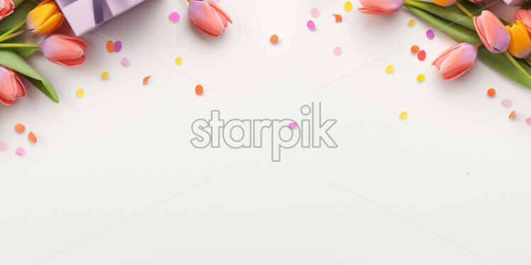 Gift box and stars confetti on isolated white background - Starpik Stock