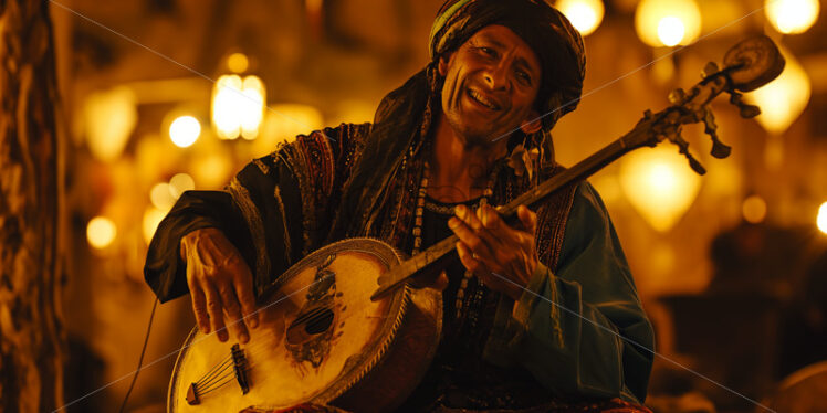 Gnawa Musician in Moroccan Medina - Starpik Stock