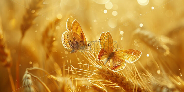 Golden butterflies on wheat background - Starpik Stock