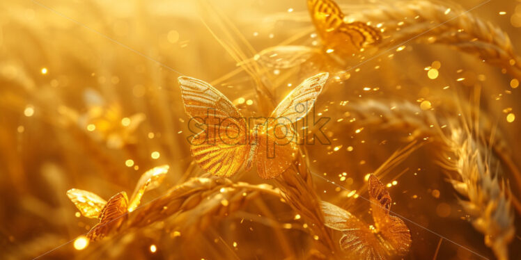 Golden butterflies on wheat background - Starpik Stock