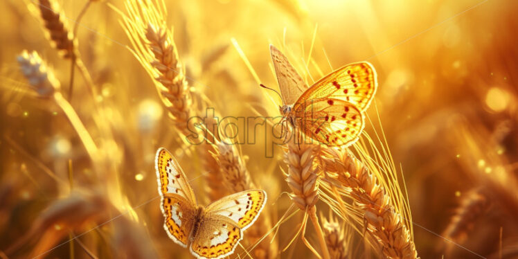 Golden butterflies on wheat background - Starpik Stock