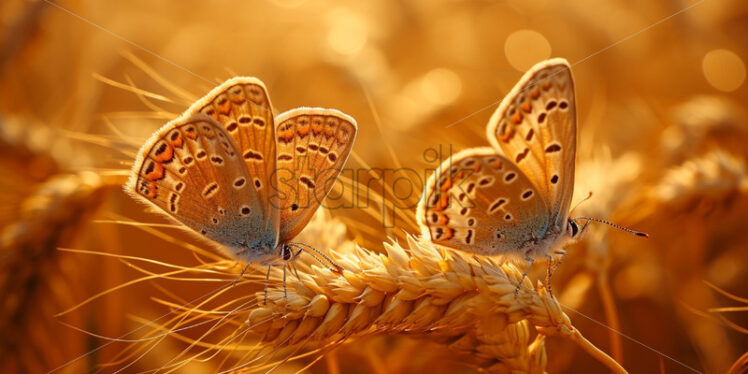 Golden butterflies on wheat background - Starpik Stock