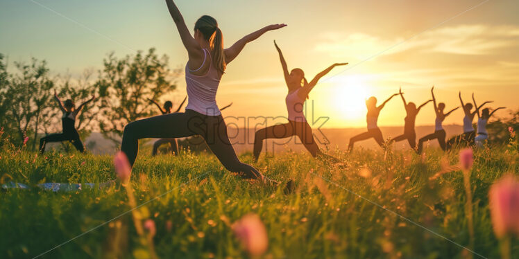 Golden hour yoga in nature - Starpik Stock