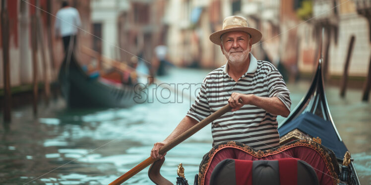 Gondolier navigating Venice's iconic canals - Starpik Stock