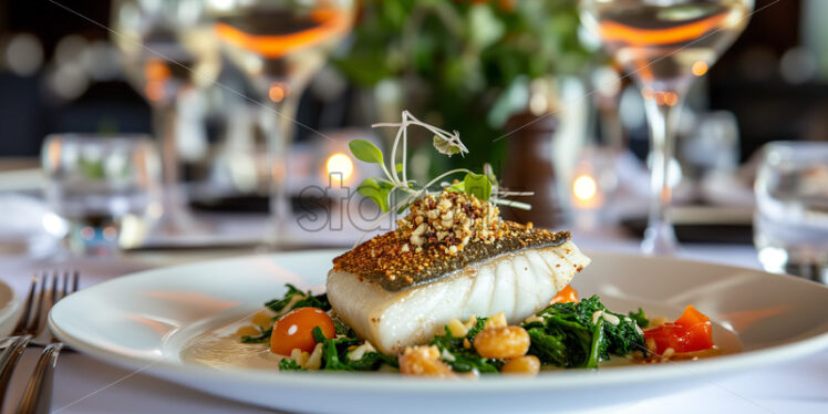 Gourmet Barramundi dish with Macadamia Crust - Starpik Stock