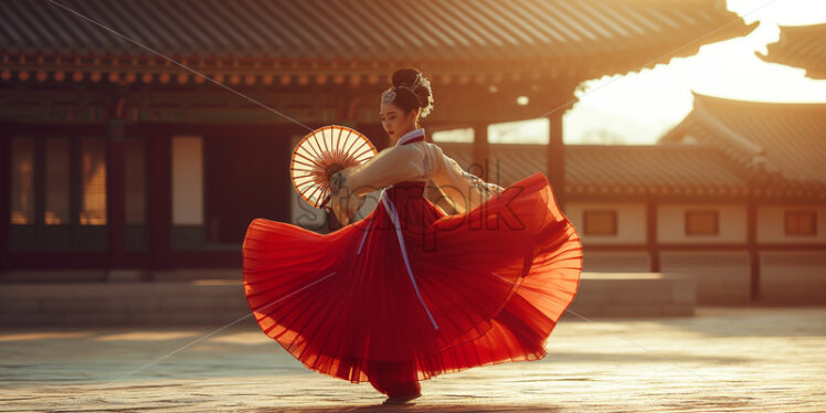 Graceful Hanbok dancer in palace - Starpik Stock