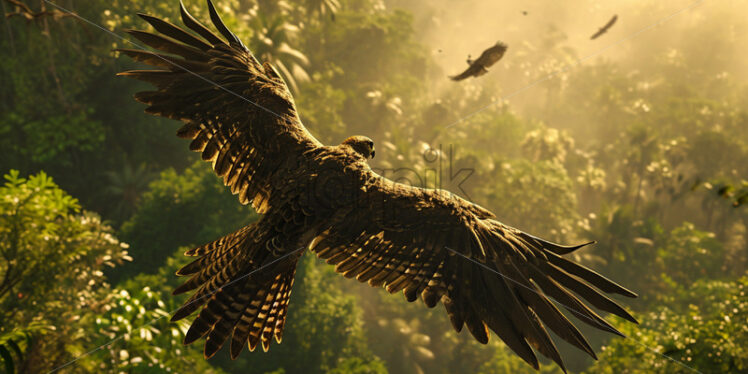 Graceful and majestic falcon soaring high above the jungle canopy - Starpik Stock