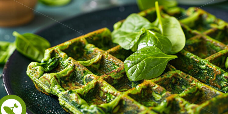 Green veggie waffles with spinach and micro greens - Starpik Stock