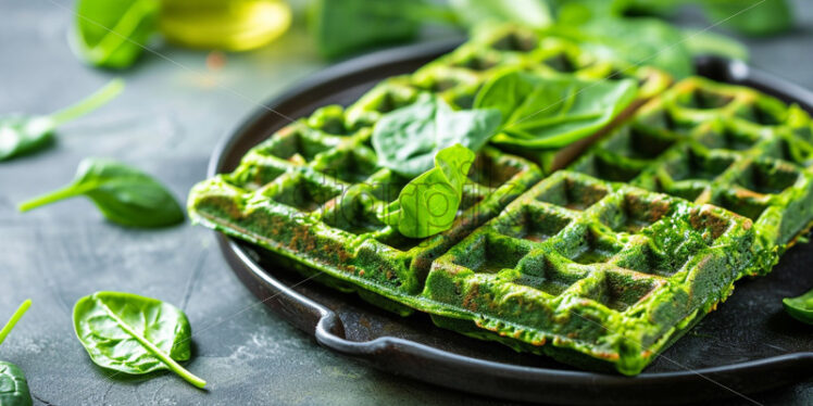 Green veggie waffles with spinach and micro greens - Starpik Stock