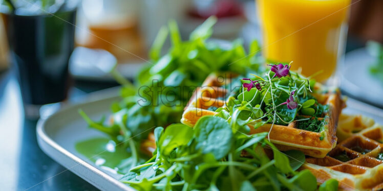 Green veggie waffles with spinach and micro greens - Starpik Stock