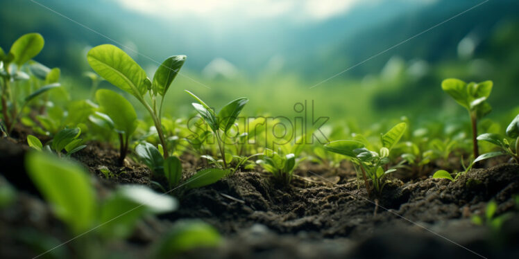 Growing organic and ecological plants, fields background - Starpik Stock