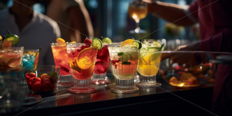 Guests of party enjoying refreshing drinks at a well-stocked beverage station - Starpik Stock