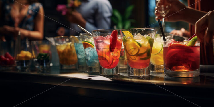  Guests of party enjoying refreshing drinks at a well-stocked beverage station - Starpik Stock