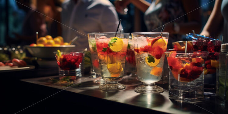 Guests of party enjoying refreshing drinks at a well-stocked beverage station - Starpik Stock