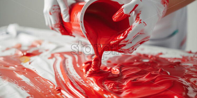 Hands in red paint on a white background - Starpik Stock