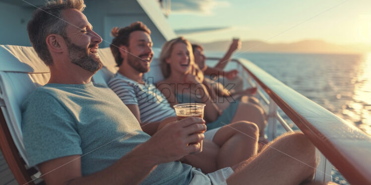 Happy friends enjoying time on the ship cruise - Starpik Stock