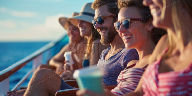 Happy friends enjoying time on the ship cruise - Starpik Stock