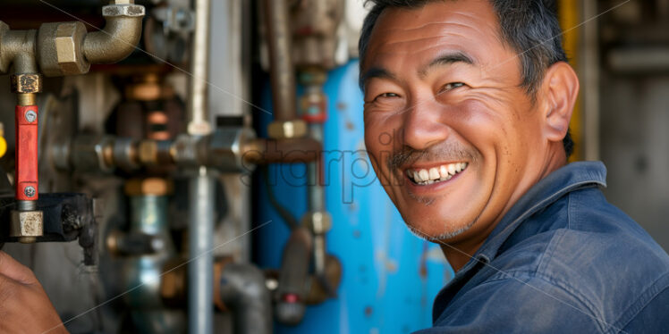  Happy plumber near pipelines - Starpik Stock