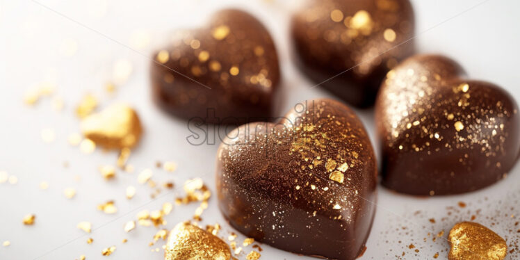 Heart-shaped chocolate truffles with gold accents on a white background - Starpik Stock