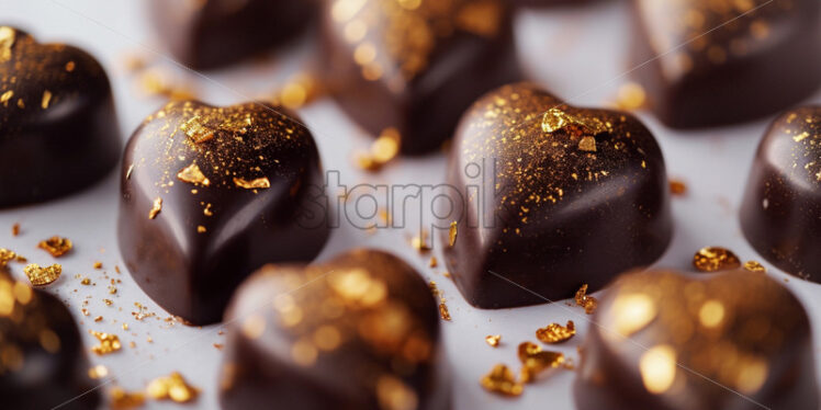 Heart-shaped chocolate truffles with gold accents on a white background - Starpik Stock