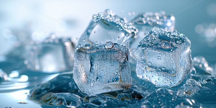 Ice cubes background banner with water drops - Starpik Stock